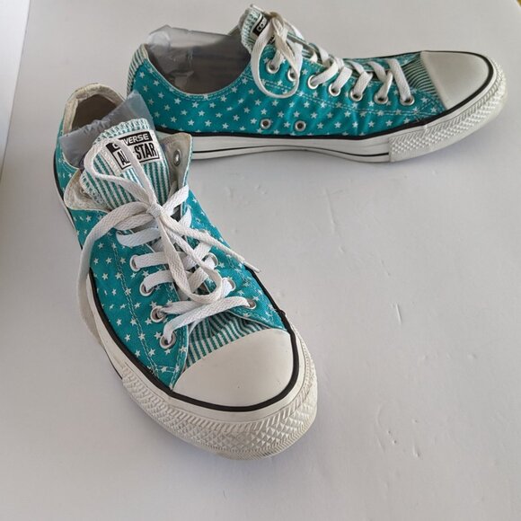Converse Green All-Star Tennis Shoes with Star Canvas Upper, Striped Tongue Used - Picture 3 of 8